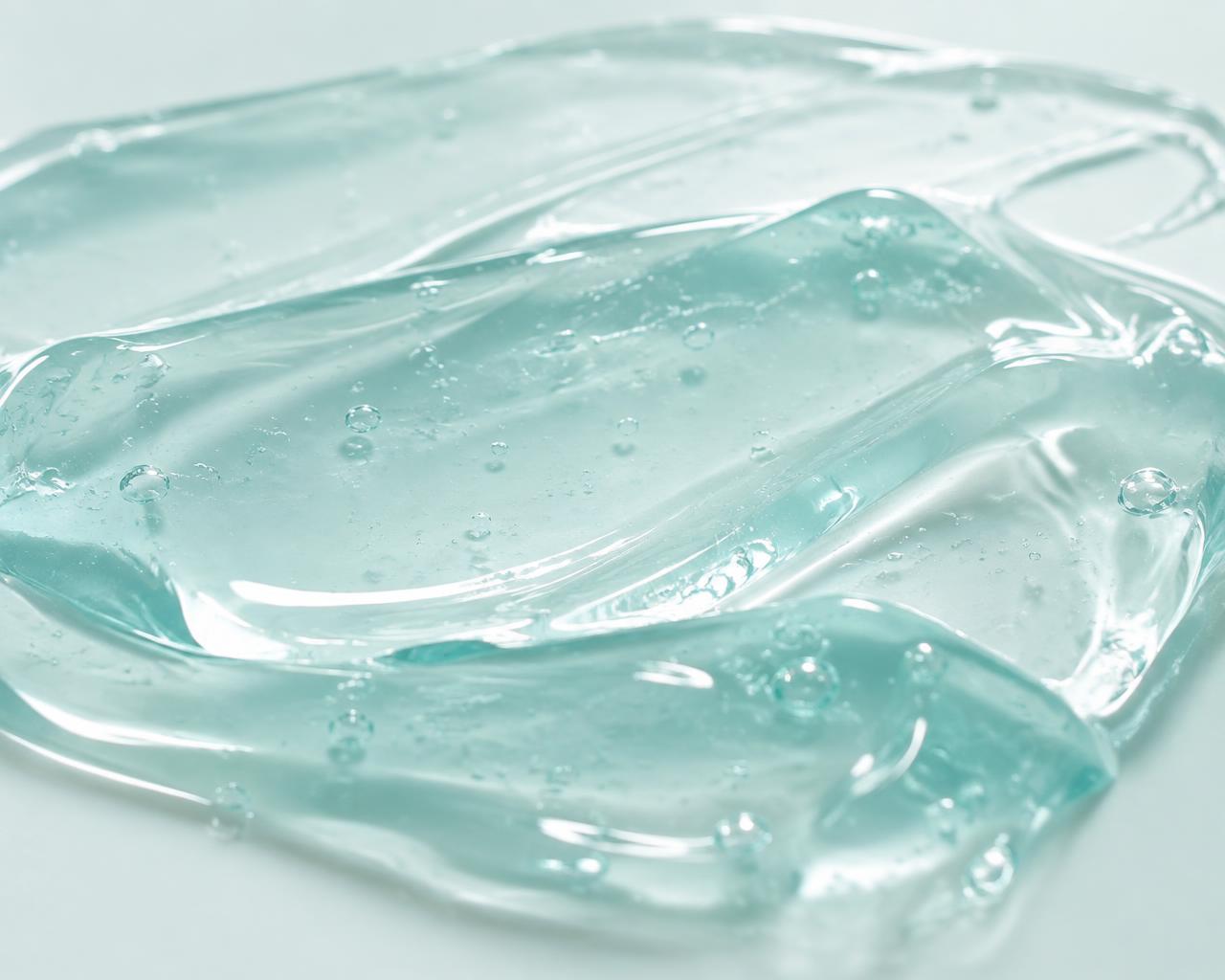 Close-up of the glossy, translucent aqua jelly texture of OLCG Collagen Jelly Cream